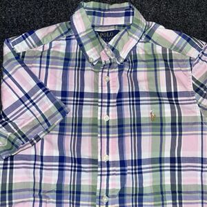 Polo Ralph Lauren Blue Pink Green‎ Plaid Short Sleeve Flesh Pony Boy M 10/12